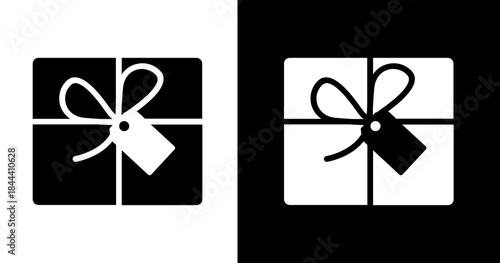 black and white illustration of gift box icon