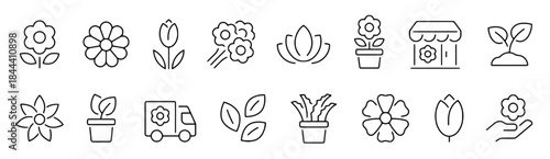Flower icon set line art garden floral nature plant blossom organic spring bloom