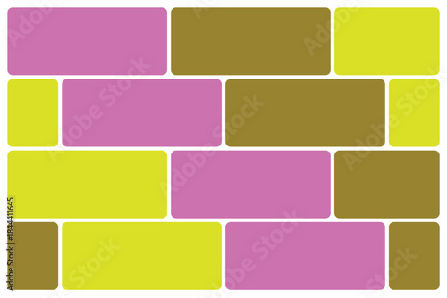 Abstract geometric pattern of rounded rectangles in vibrant pink olive green and lime yellow colors creating a playful mosaic