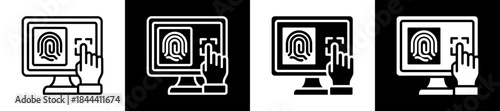 Biometric Identification Icon Set In Black And White Filled Style Collection