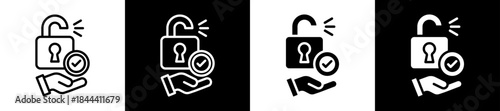 Access Granted Icon Set In Black And White Filled Style Collection