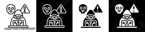 Cyber Attack Icon Set In Black And White Filled Style Collection