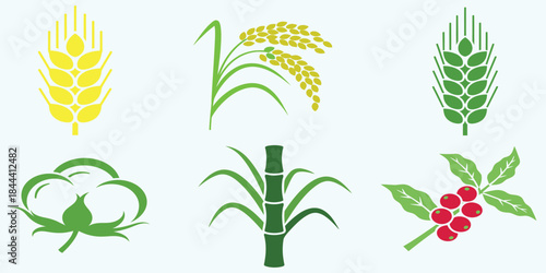 Agriculture Crop Silhouette Icon Bundle Vector Set