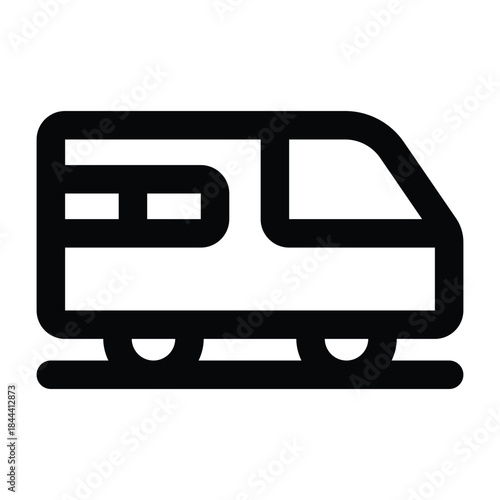 Clean outline illustration of a train using bold black strokes. Suitable for railway transport, travel systems, commuting concepts, and navigation or mobility interfaces.