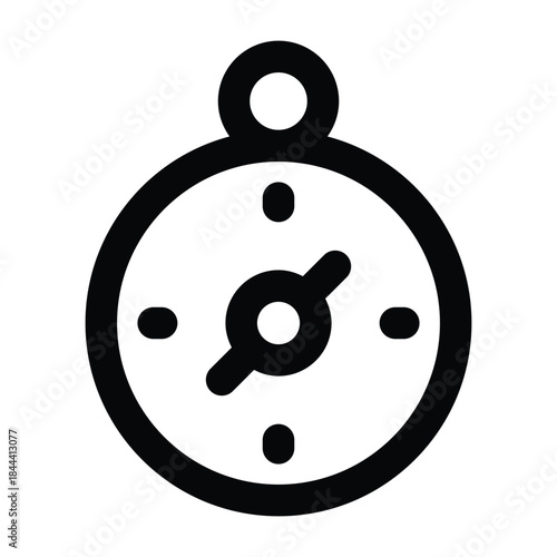 Clean black line illustration of a compass with rounded outline style. Ideal for navigation concepts, exploration themes, travel planning, adventure visuals, and modern interface designs.