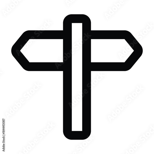 Black outline illustration of a directional signpost with clean rounded strokes. Designed for navigation, wayfinding, travel guidance, maps, and user interface layouts on light backgrounds.