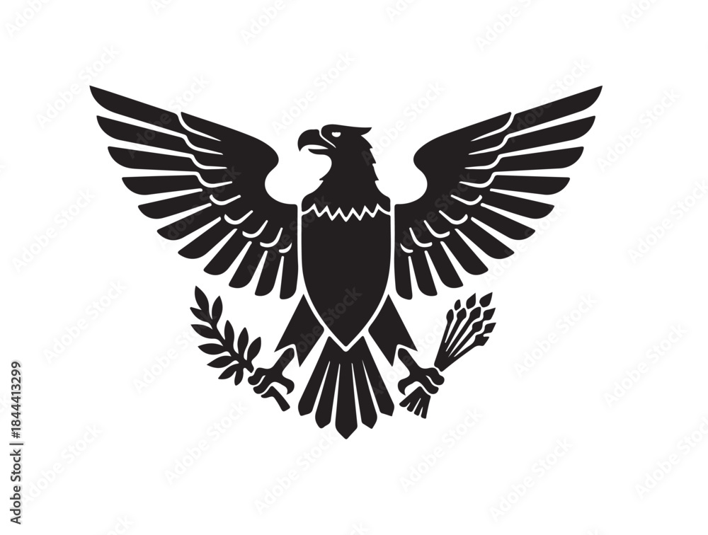 Obraz premium Federal Eagle of France in silhouette pure white background.