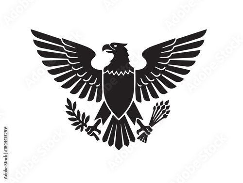 Federal Eagle of France in silhouette pure white background.