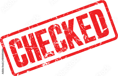 Red checked stamp imprint isolated on white background