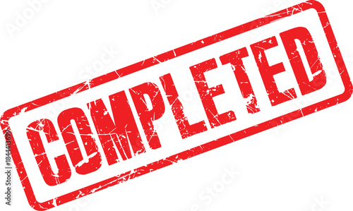 Red completed stamp imprint isolated on white background