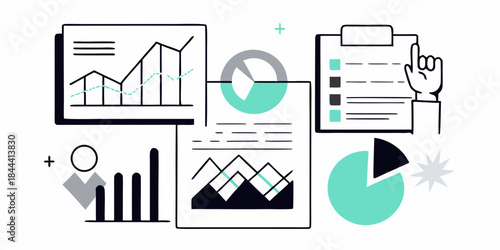 Data analysis and business growth concepts with charts and document illustrations