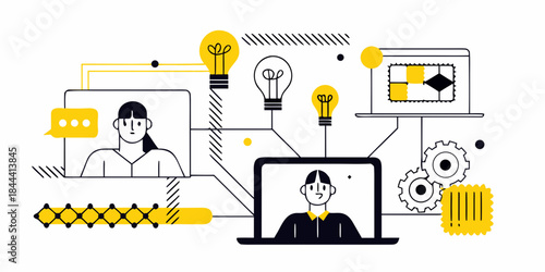 Online collaboration innovative ideas and digital communication within the modern workspace