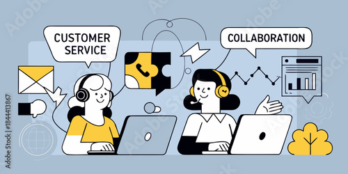 Customer service representatives assisting clients with technology and communication tools