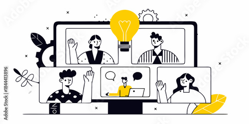 Virtual meeting with a bright idea collaboration and innovation online