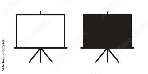 Presentation screen icon flat and thin stroke vector pack. Editable icons set