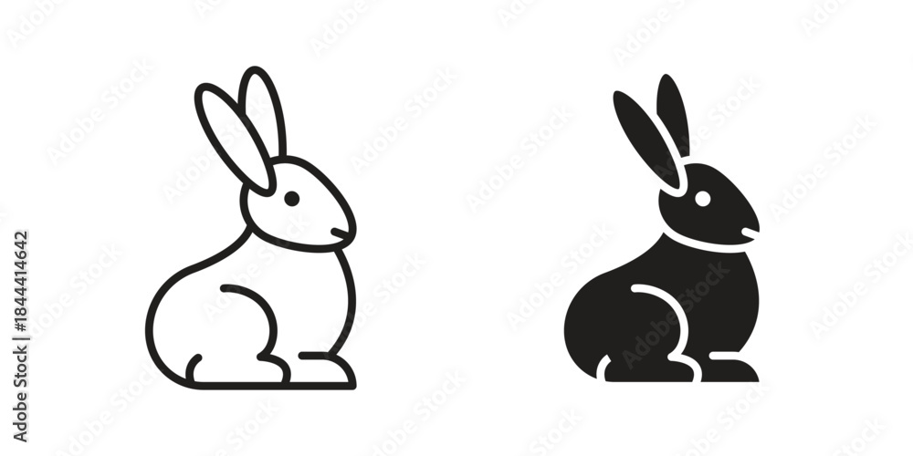 Obraz premium Rabbit icon flat and thin stroke vector pack. Editable icons set