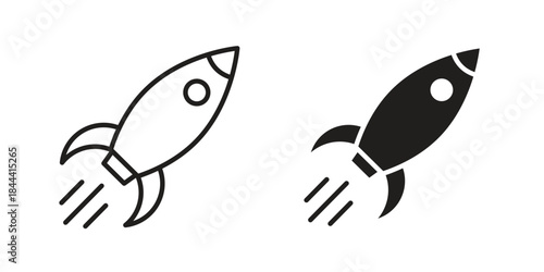 Rocket icon flat and thin stroke vector pack. Editable icons set
