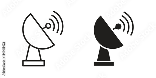 Satellite dish icon flat and thin stroke vector pack. Editable icons set