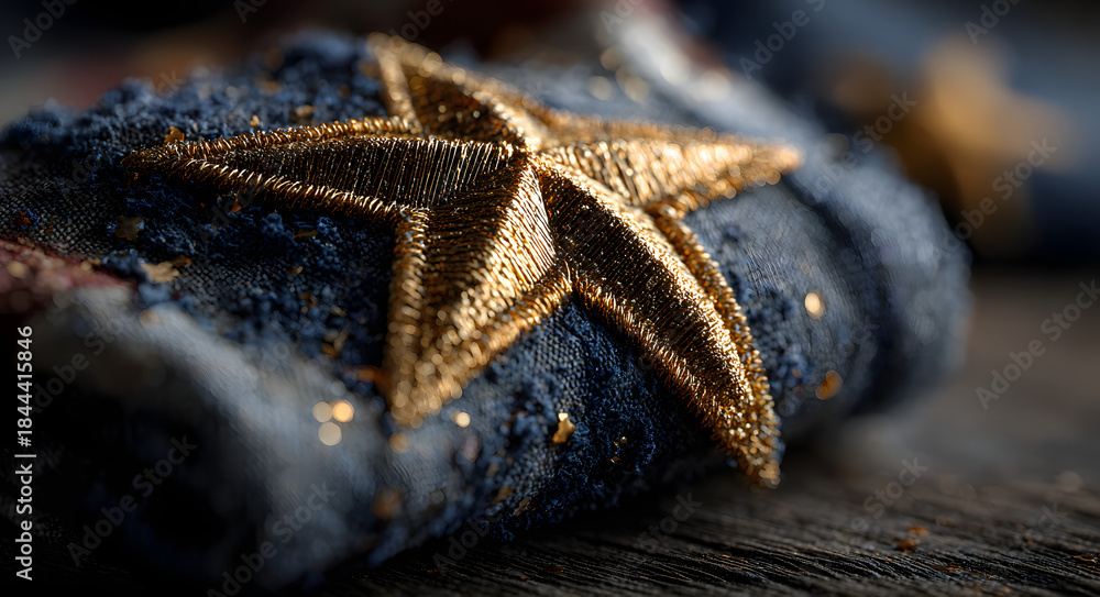 Obraz premium Folded American flag with a gleaming golden star Commemorating Pearl Harbor Remembrance Day on December 7th. A patriotic tribute to military history.