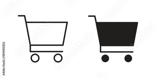 Shopping trolley icon flat and thin stroke vector pack. Editable icons set