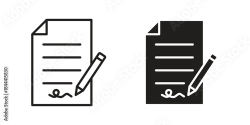 Signed contract icon flat and thin stroke vector pack. Editable icons set