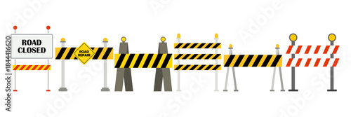 Road construction barriers and traffic safety elements set
