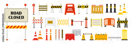 Road construction barriers and traffic safety elements set