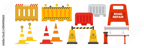 Road construction barriers and traffic safety elements set