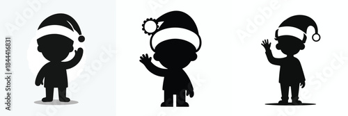 vector silhouette of a little boy waving hello christmas