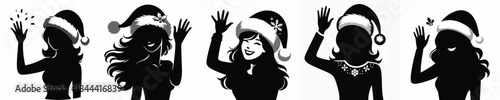 vector silhouette half body of a woman waving hello christmas