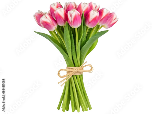 Bouquet of Pink and White Tulips Tied with Raffia