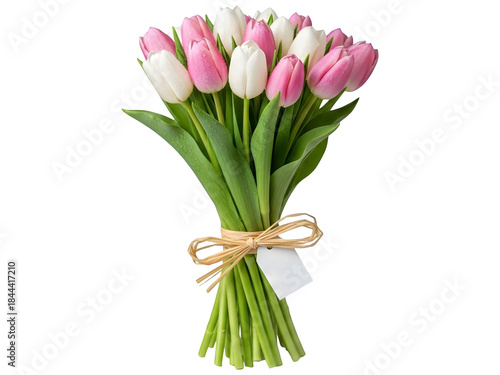 Bouquet of Pink and White Tulips with Blank Tag