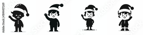 vector silhouette of a little boy waving hello christmas