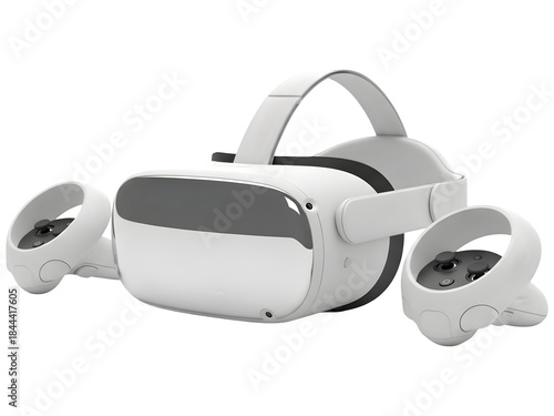 White Virtual Reality Headset and Controllers (Angled)