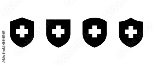 Four medical shield icons to convey a sense of safety and health protection