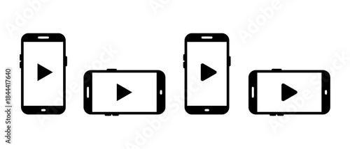Four Smartphone Icons Showing Play Buttons in Portrait and Landscape Orientations