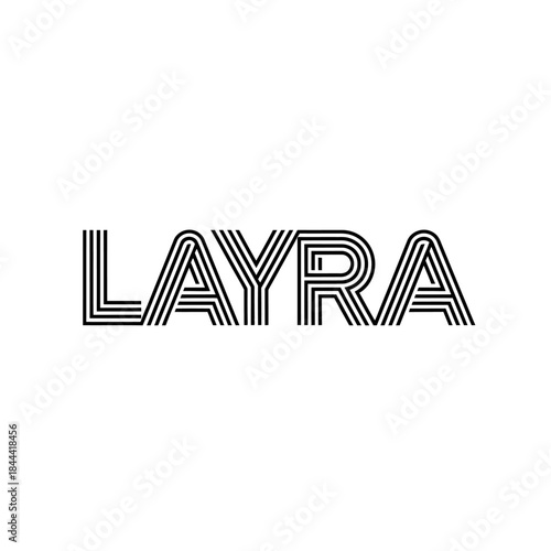 Layra text logo with a unique striped design.