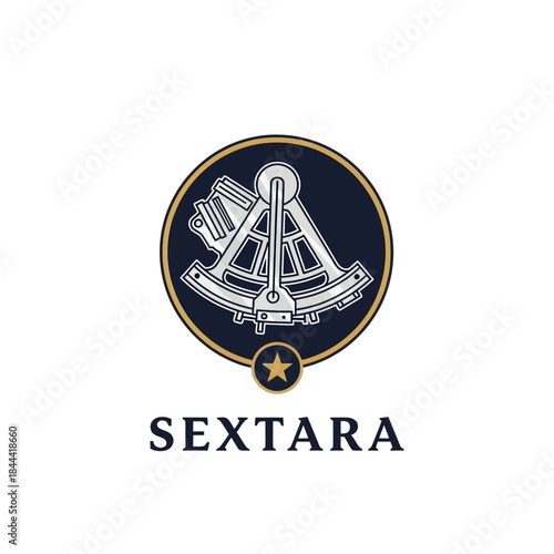 Sextant navigation instrument logo design with star emblem.