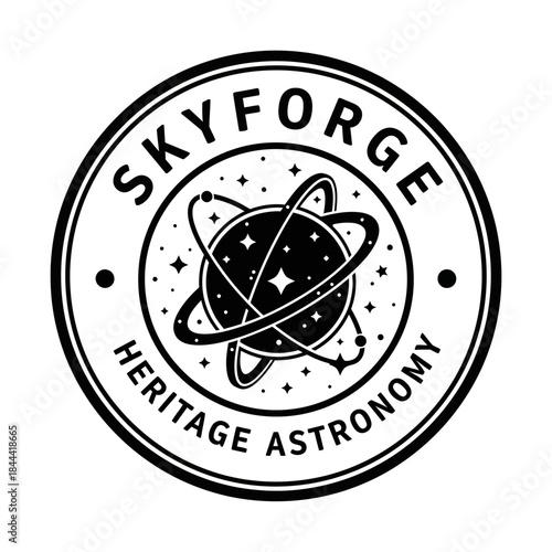 Skyforge Heritage Astronomy Logo with Planet and Orbits.