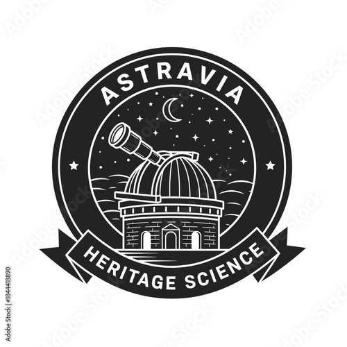 Vintage Astronomy Observatory Badge with Telescope and Night Sky.