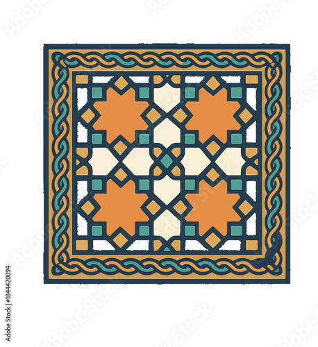 Intricate Geometric Pattern with Star and Diamond Motifs.