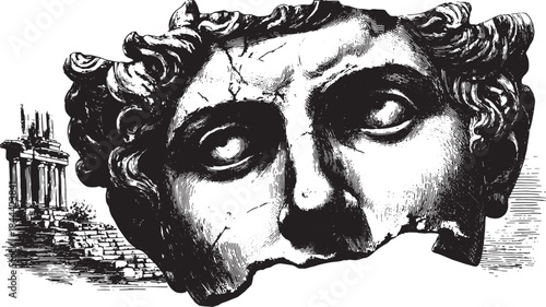 Classical head sculpture in black and white. Detailed vector illustration showcasing historical art and cultural heritage.