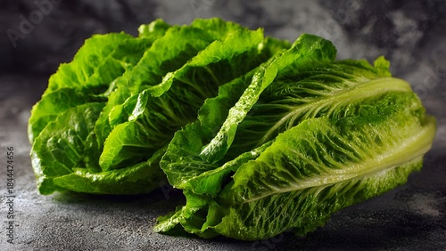 Fresh Crisp Romaine Lettuce on a Dark Surface
