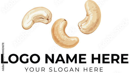 Cashew nut logo vector with realistic texture and triangular arrangement for food and health product branding