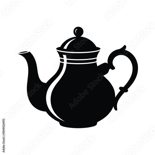 Classic black silhouette of a traditional teapot with curved spout and handle