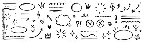 Hand drawn doodle elements for design illustration of sketching symbols and hand drawn decoration set