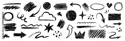 Hand drawn element collection with arrow circle heart star cloud decorative and sketchy abstract shapes grunge line and dot