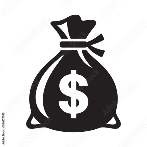 Simple black and white icon of a money bag with a dollar sign