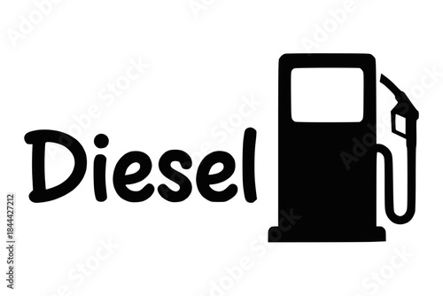 Monochromatic graphic illustration of a diesel fuel pump icon alongside the clear text 'Diesel', symbolizing fuel type and energy for transportation and industrial use