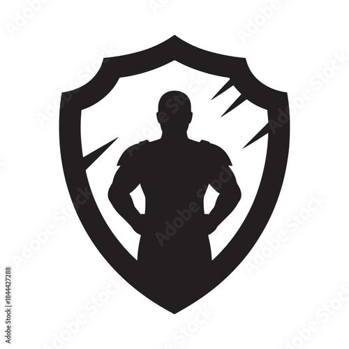 Silhouette of a muscular man inside a shield a symbol of protection